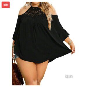 Plus Size Off Shoulder Halter Tunic Top - Boho 3/4 Sleeve Loose Fit